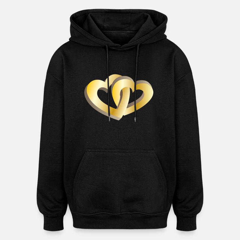 Deux coeurs d'or - Sweat à capuche oversize unisexe - noir