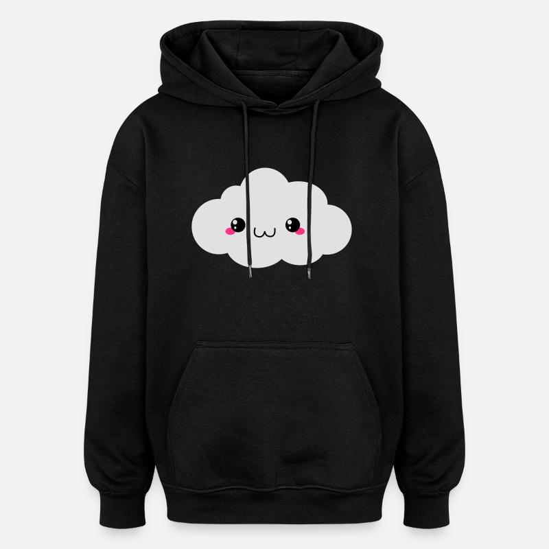 Happy Kawaii Cloud (nuage) - Sweat à capuche oversize unisexe - noir