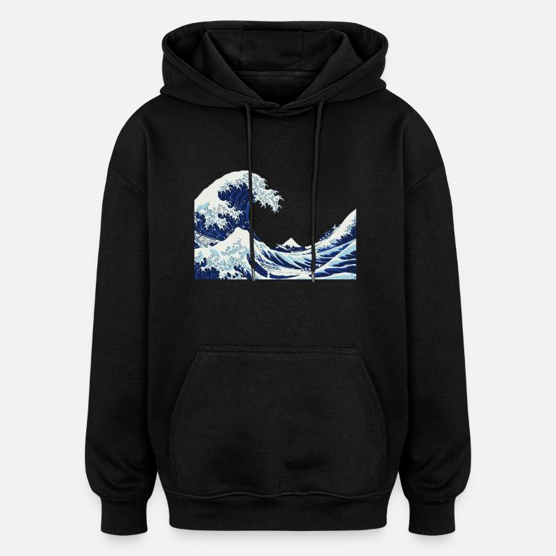 große Welle - big Wave - Oversized Unisex Hoodie - Schwarz