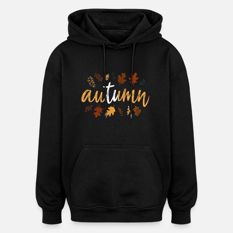 Autumn – Handlettering mit Herbstblättern. - Oversized Unisex Hoodie - Schwarz