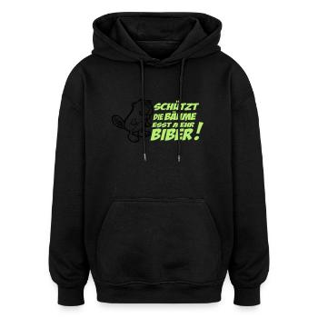Schützt die Bäume - esst mehr Biber! - Oversized Unisex Hoodie - Schwarz - Vorne - Noah (186cm)