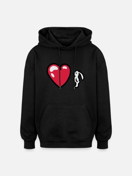 Bunny with Heart 3 - Oversized Unisex Hoodie - black