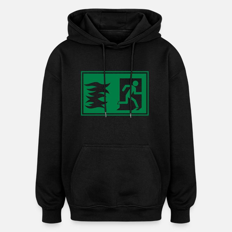 emergency exit / fire alarm sign - Oversized Unisex Hoodie - black