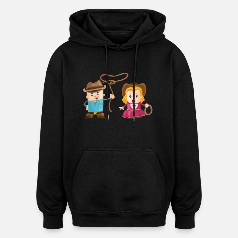 Cowboy mit Mädchen - Oversized Unisex Hoodie - Schwarz