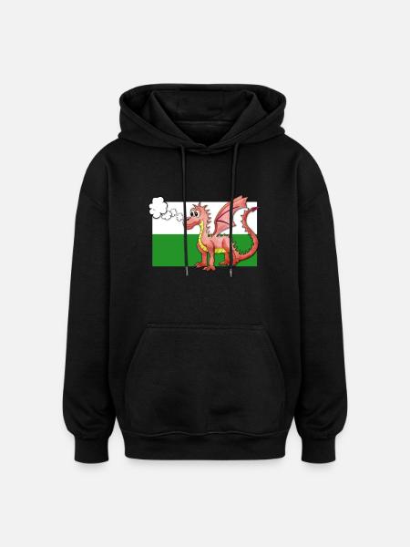 Puffing Welsh Dragon - Gregory - Oversized Unisex Hoodie - black