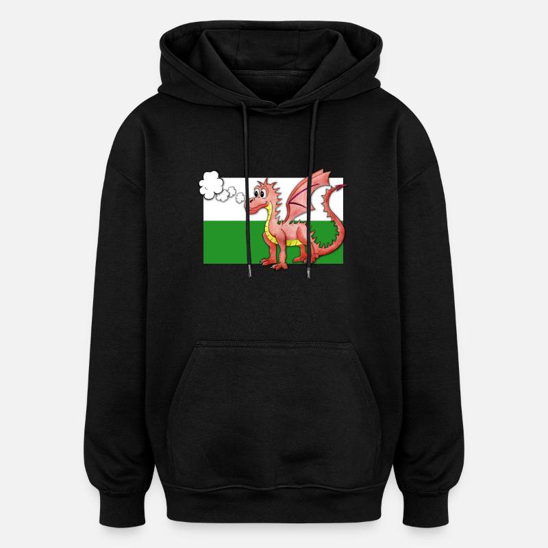 Puffing Welsh Dragon - Gregory - Oversized Unisex Hoodie - black