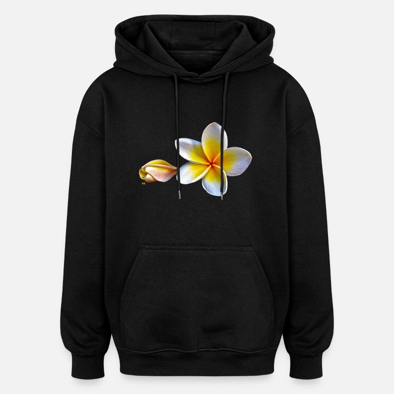 Weisse plumeria oder Frangipani Blume - Oversized Unisex Hoodie - Schwarz