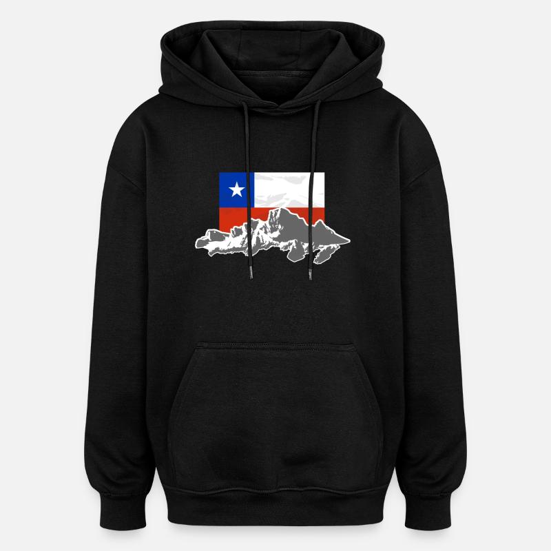 Chile - Mountains & Flag - Oversized Unisex Hoodie - black