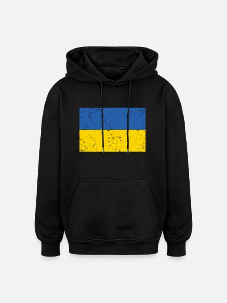 Ukraine Flag Distressed - Oversized Unisex Hoodie - black