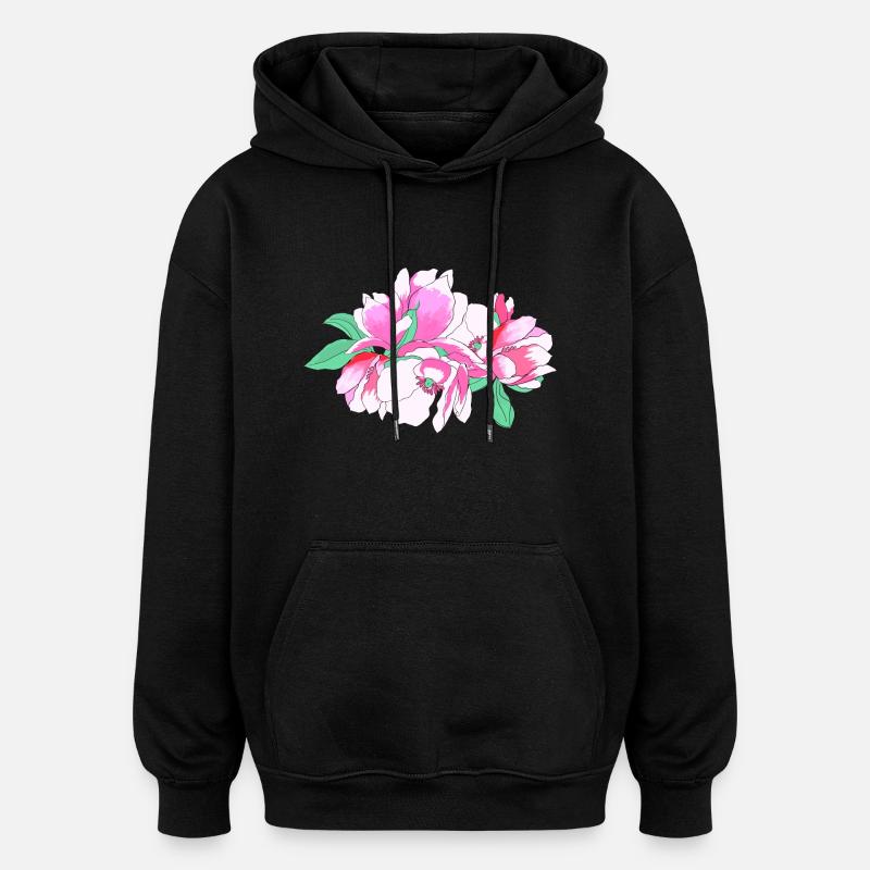 Bouquet de fleurs rose - Sweat à capuche oversize unisexe - noir