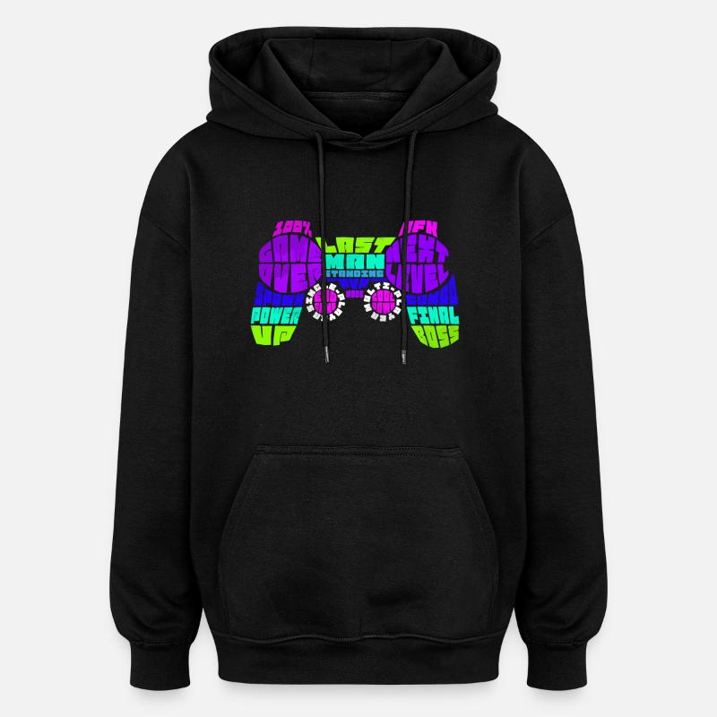 "Gamer Typo Controller" - Oversized Unisex Hoodie - Schwarz
