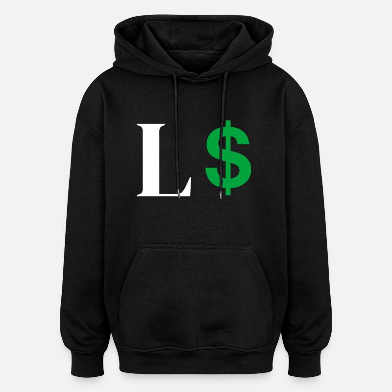 Lettre l dollar - Sweat à capuche oversize unisexe - noir