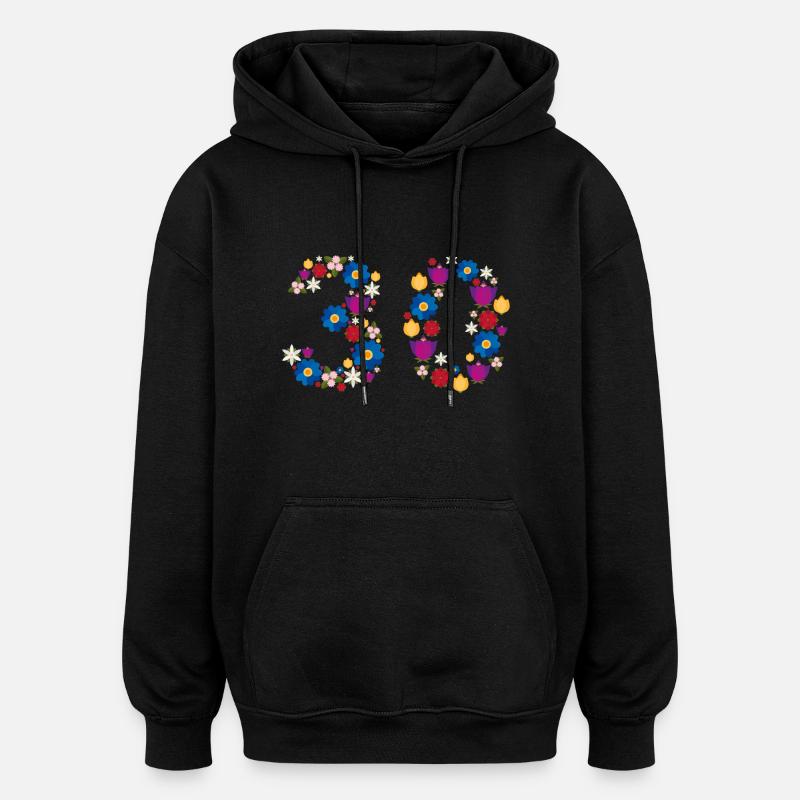 Fleurs 30 - Sweat à capuche oversize unisexe - noir