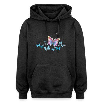 Butterflies Butterflies Insects Spring Summer - Oversized Unisex Hoodie - charcoal grey - Front - Noah (186cm)