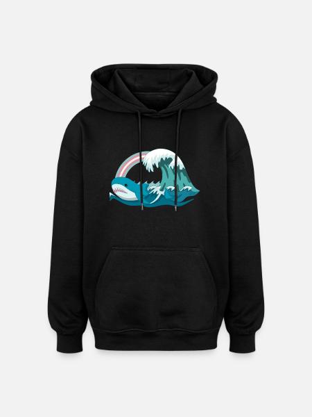 Pride Blahaj Pastel Rainbow - Oversized Unisex Hoodie - black