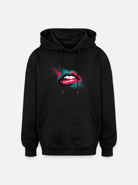 Hot Lips - Oversized Unisex Hoodie - Schwarz