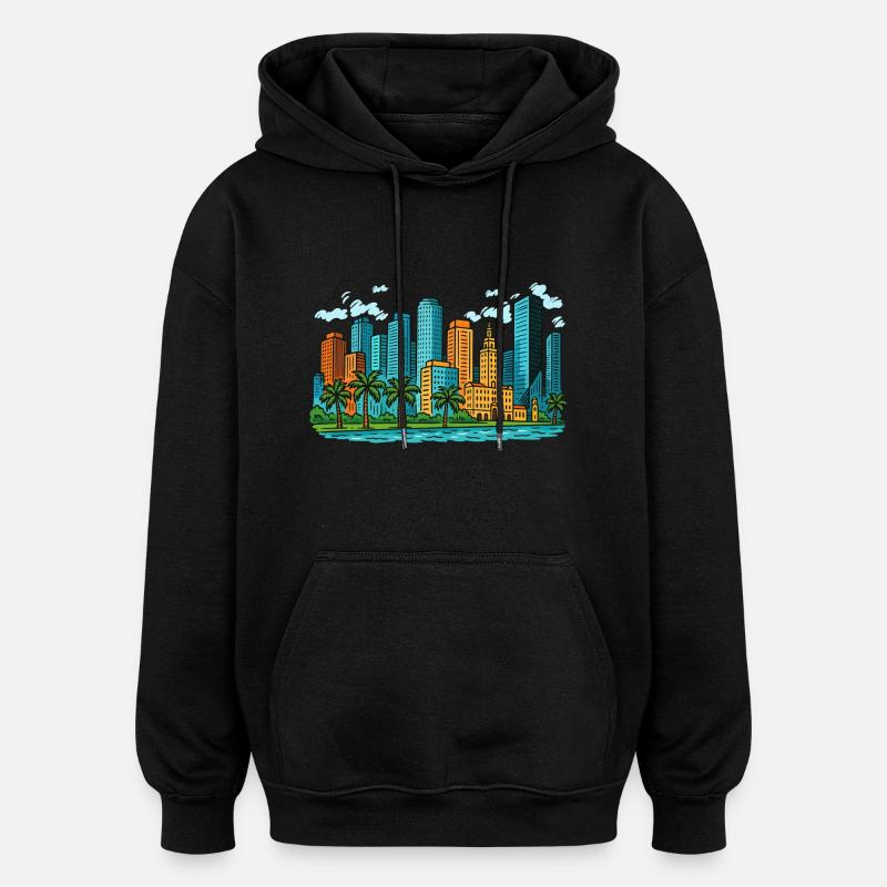 Ville de Miami - Sweat à capuche oversize unisexe - noir