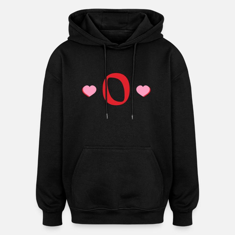 Buchstabe o rote Herzen - Oversized Unisex Hoodie - Schwarz