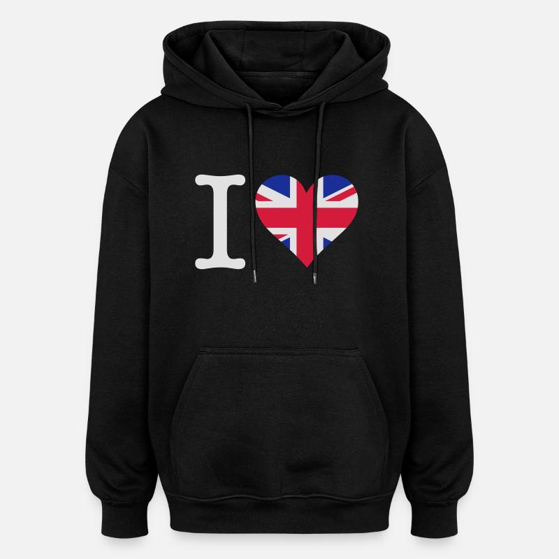 J'aime le Royaume-Uni - Sweat à capuche oversize unisexe - noir
