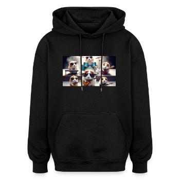 cute guinea pig dressed as a rock band - Oversized Unisex Hoodie - black - Front - Noah (186cm)