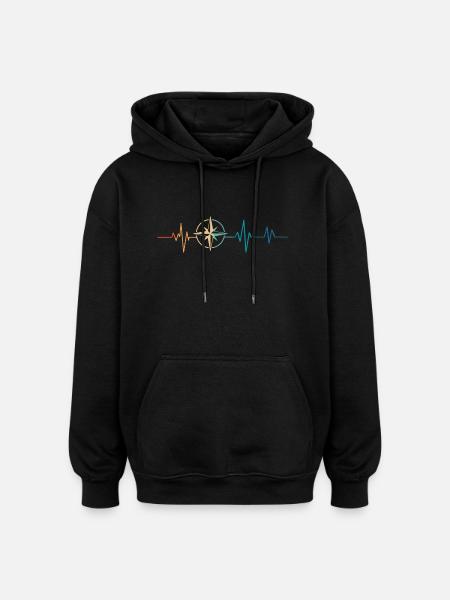 Retro Heartbeat Compass - Oversized Unisex Hoodie - black