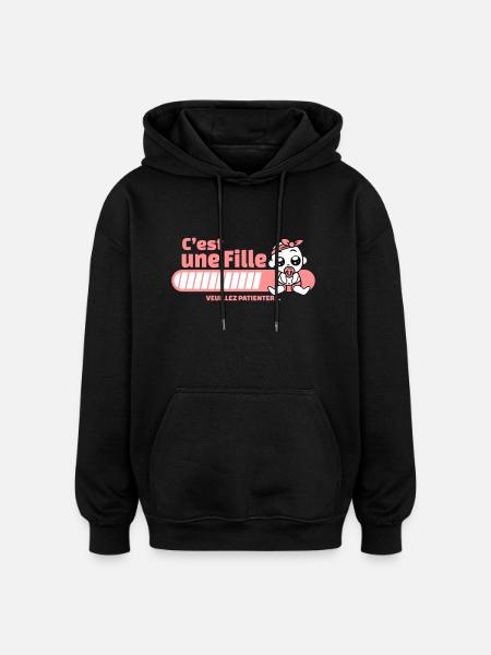 annonce grossesse - c'est une fille - Sweat à capuche oversize unisexe - noir