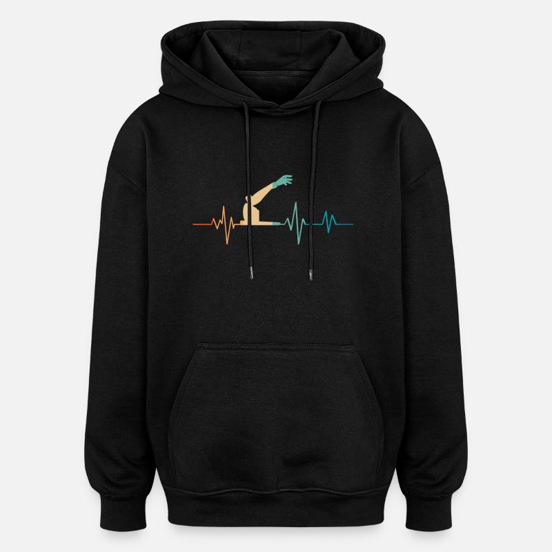 Retro Heartbeat Roboterarm - Oversized Unisex Hoodie - Schwarz