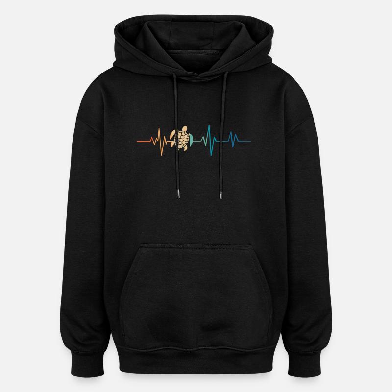 Retro Sea Turtle Heartbeat - Oversized Unisex Hoodie - black