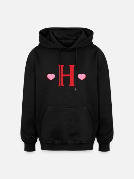 Buchstabe h rote Herzen - Oversized Unisex Hoodie - Schwarz