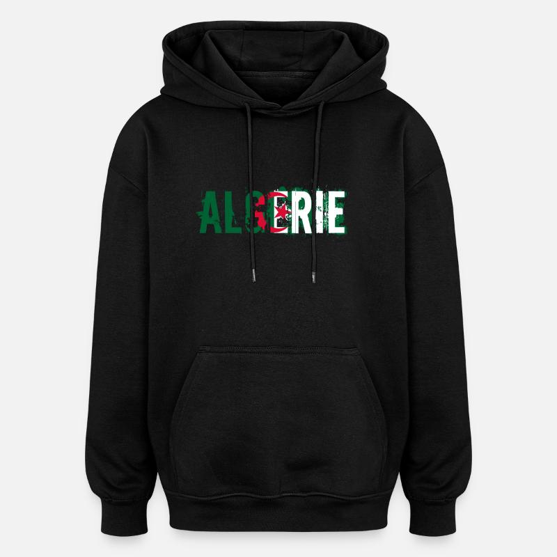 logo_flag_grunge_algerie_2 - Sweat à capuche oversize unisexe - noir