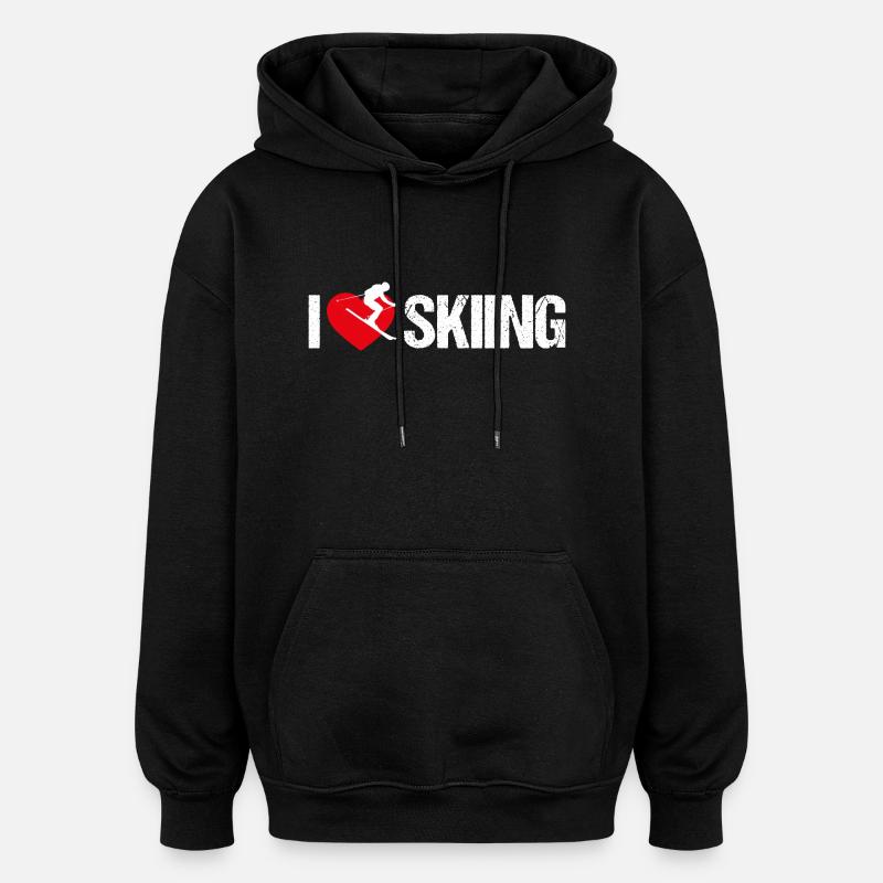 J’adore le ski - Sweat à capuche oversize unisexe - noir