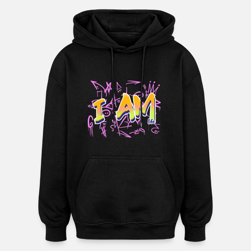 I am life message - Sweat à capuche oversize unisexe - noir