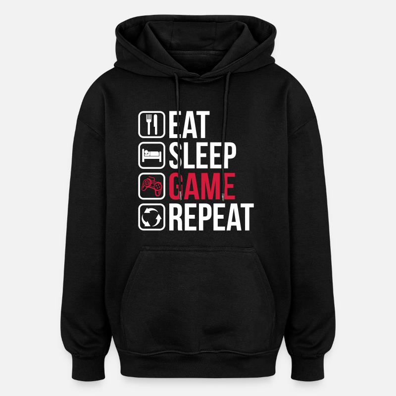 Eat Sleep Game Repeat - Oversized Unisex Hoodie - black