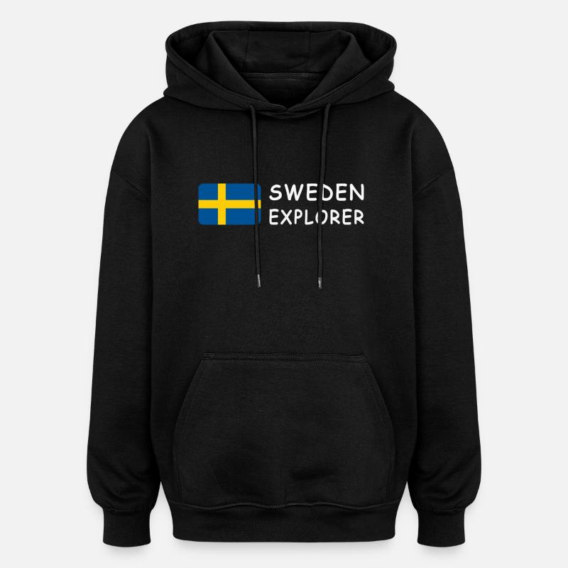 SWEDEN EXPLORER white-lettered - Oversized Unisex Hoodie - black