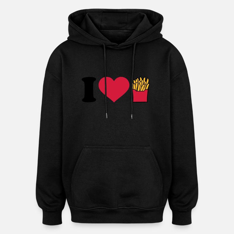 I love Pommes frites - Sweat à capuche oversize unisexe - noir