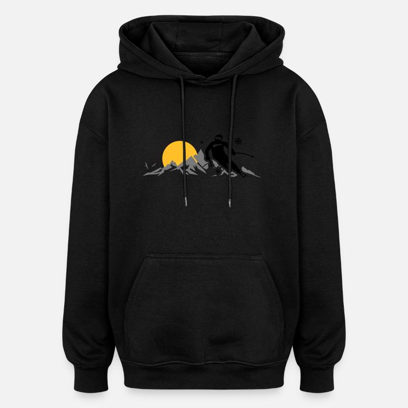 Winter - Skifahrer Berge - Oversized Unisex Hoodie - Schwarz