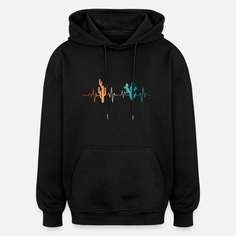 Cactus heartbeat - gift idea - Oversized Unisex Hoodie - black