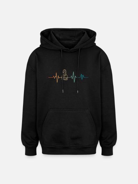 Retro Herzschlag Hebamme - Oversized Unisex Hoodie - Schwarz