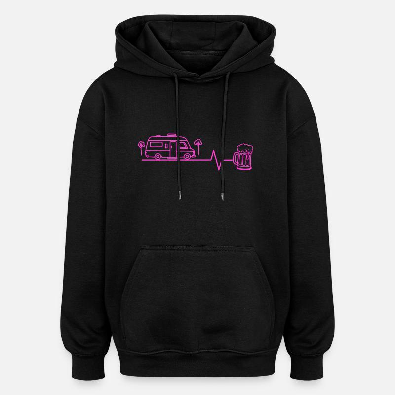 Camping-car & bière - Sweat à capuche oversize unisexe - noir