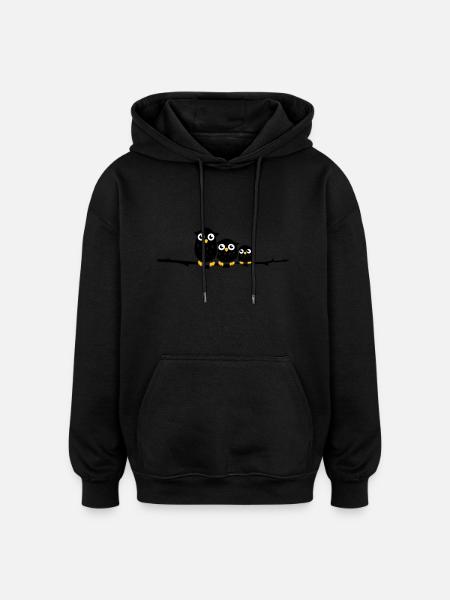 three owls on a branch - Oversized Unisex Hoodie - black