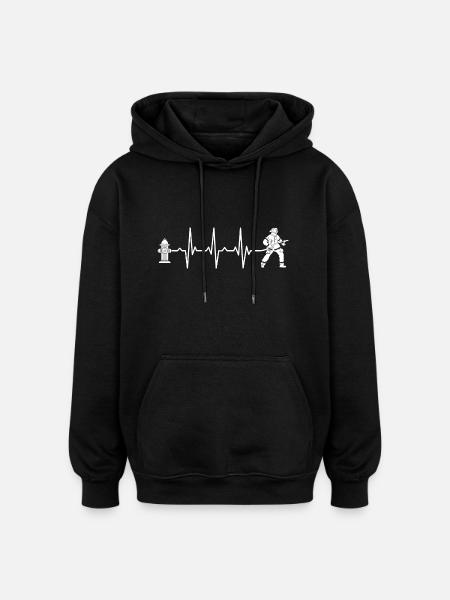 Firefighter Firefighter Heartbeat - Oversized Unisex Hoodie - black