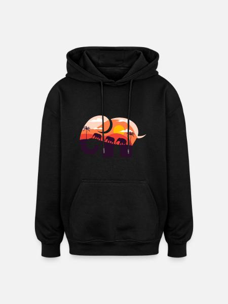 Elephant savannah sunset - Oversized Unisex Hoodie - black