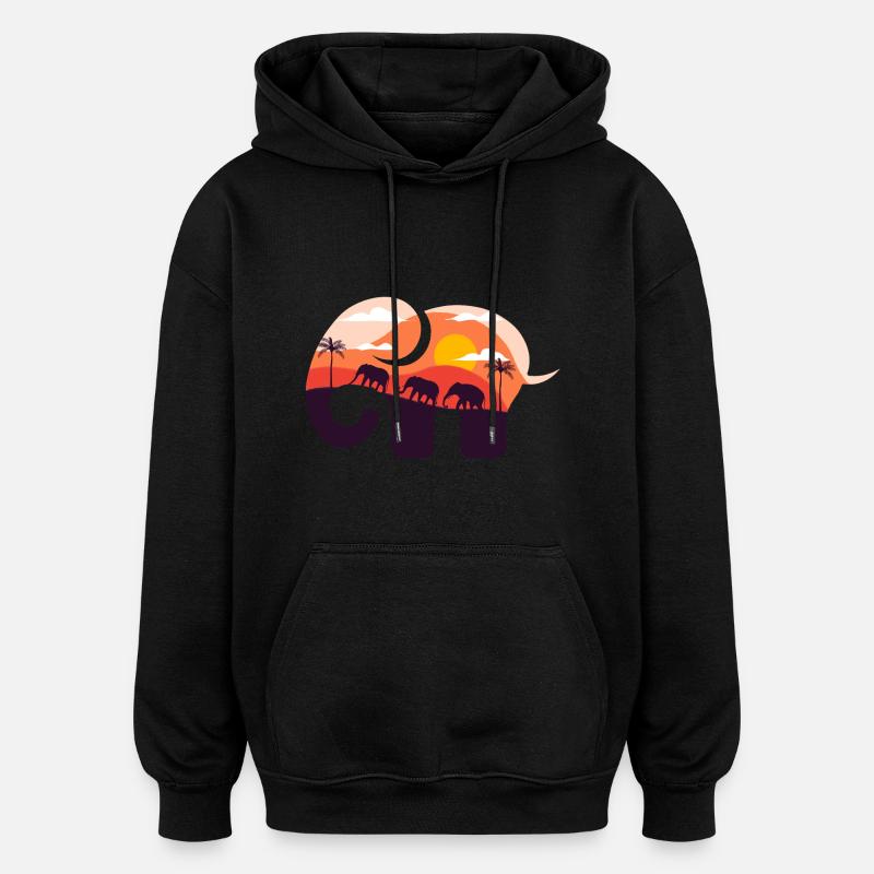 Coucher de soleil savane éléphant - Sweat à capuche oversize unisexe - noir
