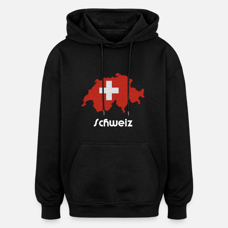 Suisse - Sweat à capuche oversize unisexe - noir