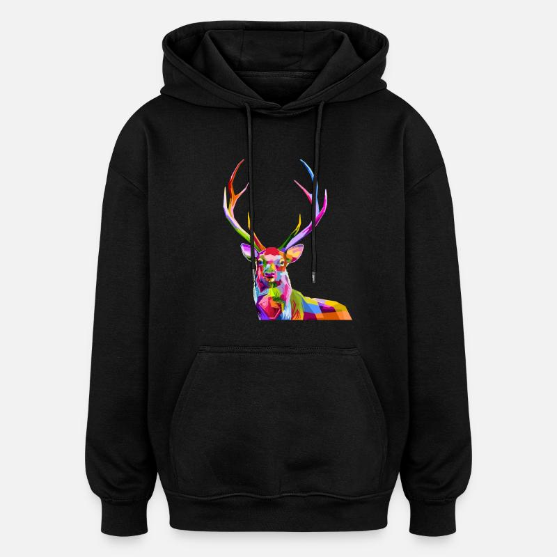 cerf - Sweat à capuche oversize unisexe - noir