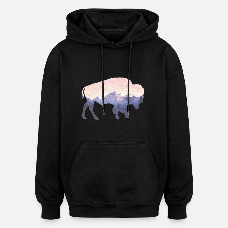 Bison utilisé look - Sweat à capuche oversize unisexe - noir