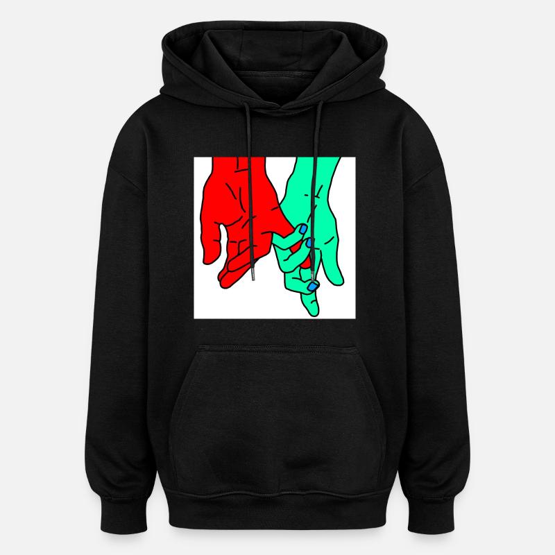 mains rouge vert - Sweat à capuche oversize unisexe - noir