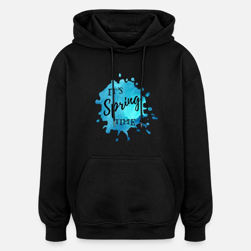 Farbklecks Blau "It's Spring Time" - Oversized Unisex Hoodie - Schwarz