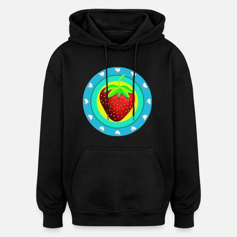 Fraise et coeurs - Sweat à capuche oversize unisexe - noir