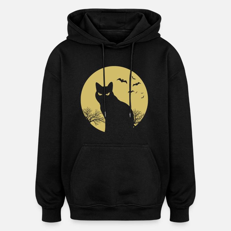 halloween chat lune - Sweat à capuche oversize unisexe - noir
